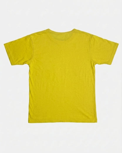 Plain yellow 24 Hour Television charity t-shirt, back view