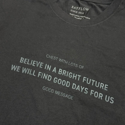 Leox Hub BAYFLOW Japan Bright Future slogan t-shirt in soft rayon-blend fabric featuring chest graphic print