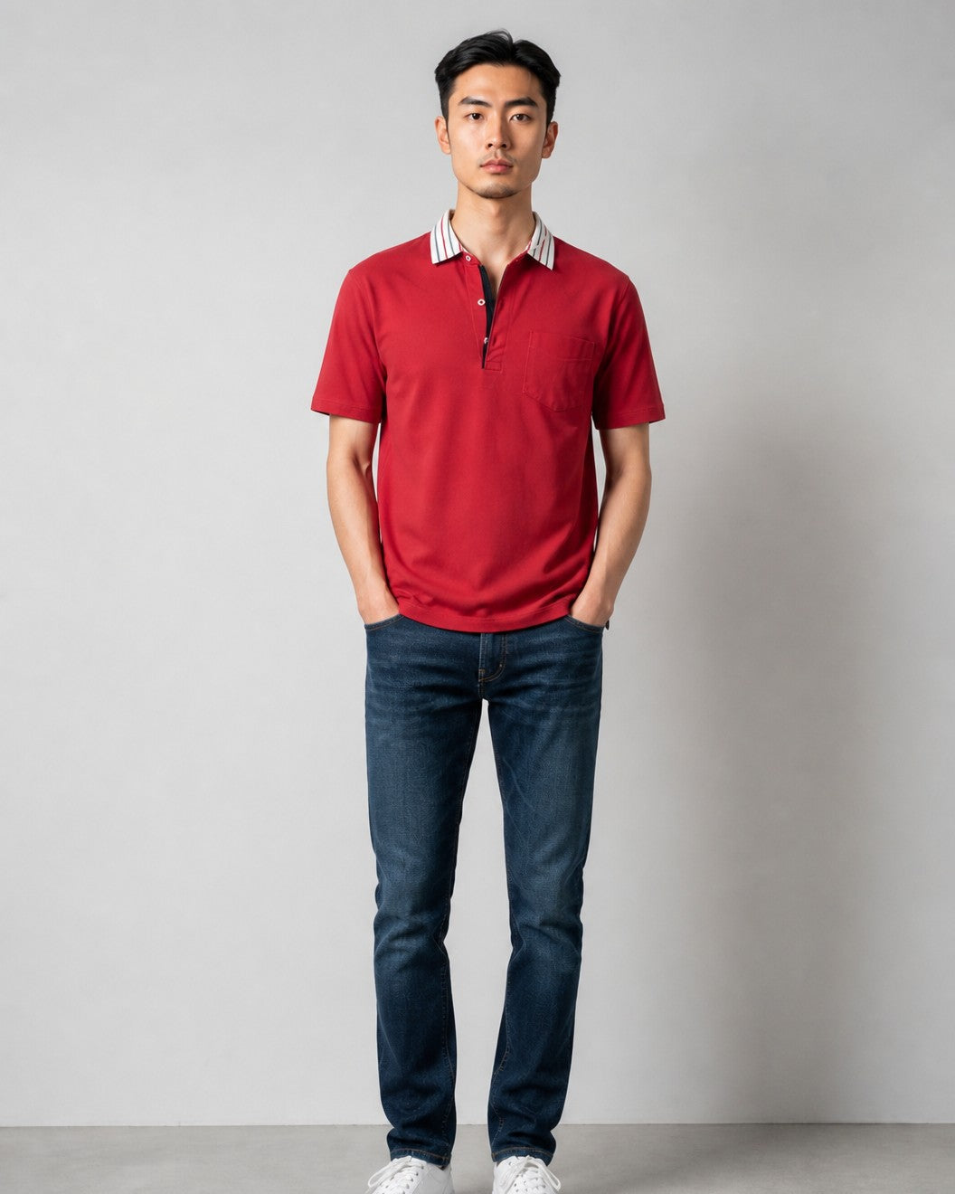 Leox Hub vintage J.PRESS red polo shirt featuring striped collar detail