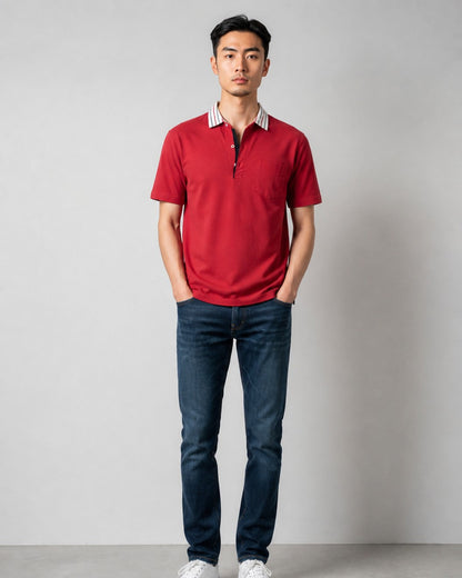 Leox Hub vintage J.PRESS red polo shirt featuring striped collar detail