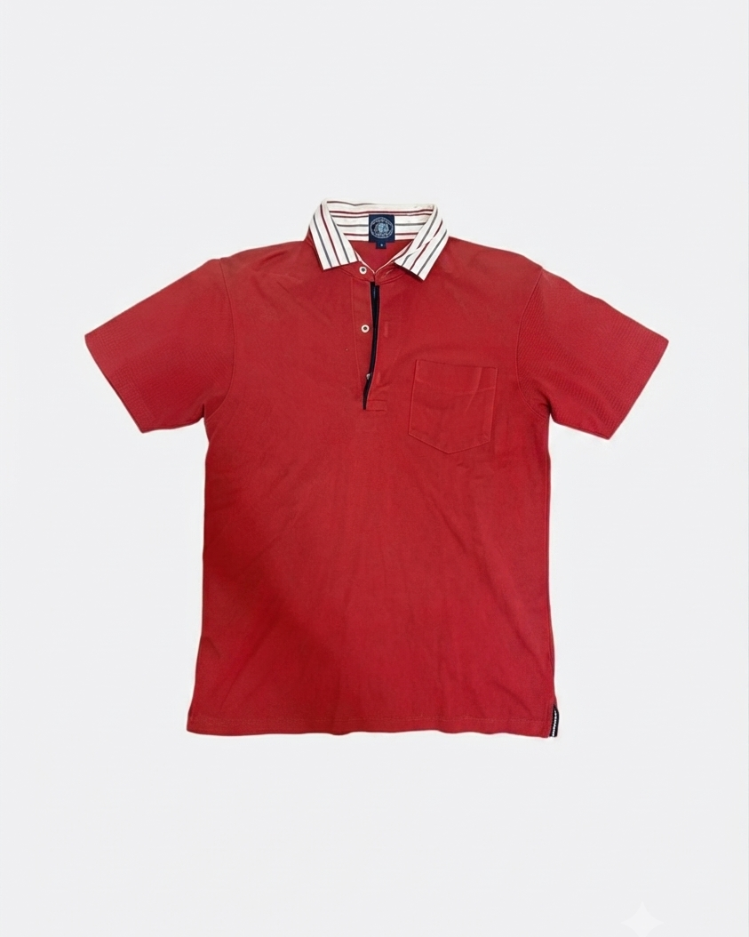 Leox Hub vintage J.PRESS red polo shirt featuring striped collar detail