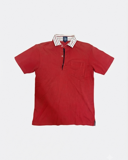 Leox Hub vintage J.PRESS red polo shirt featuring striped collar detail