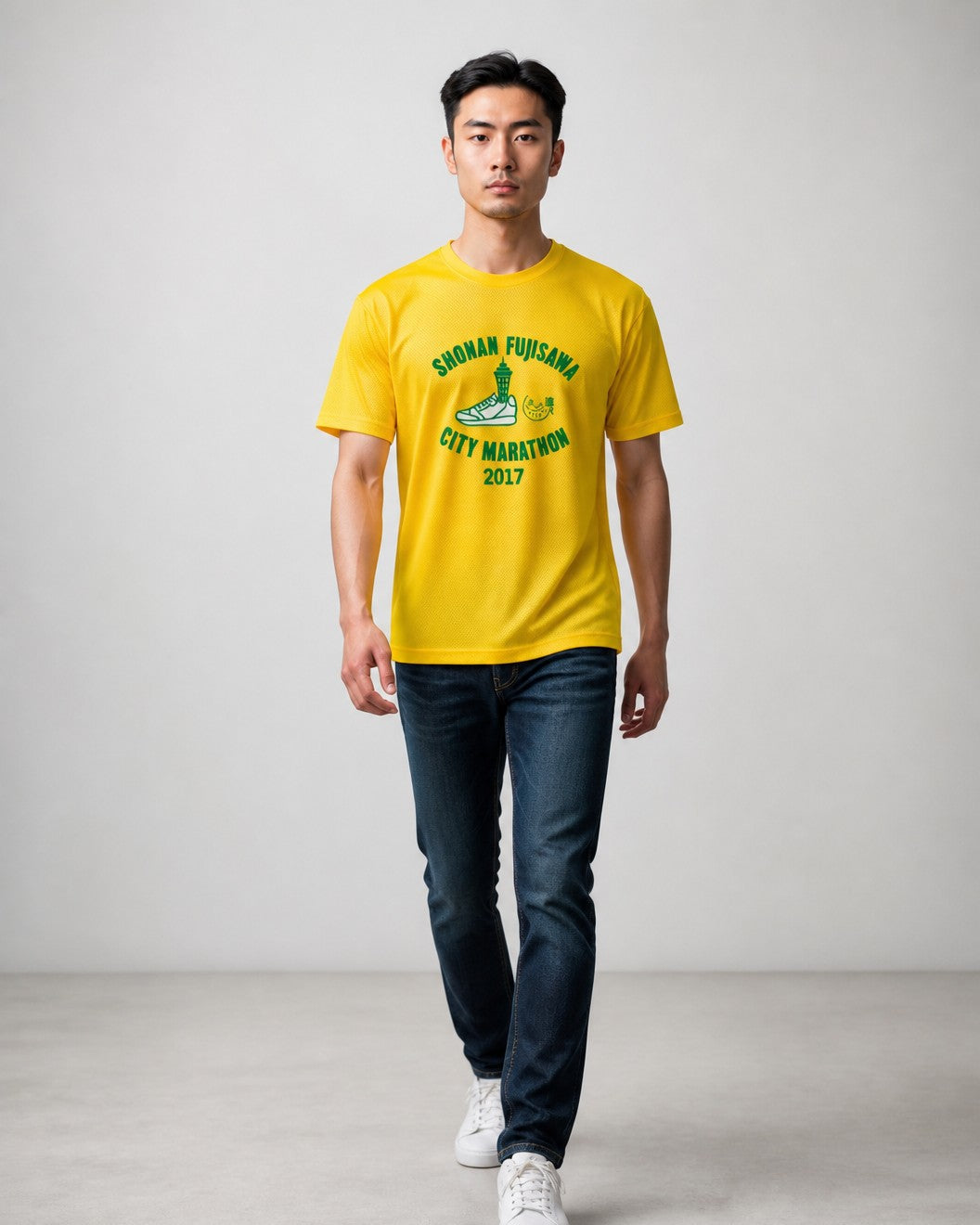 Leox Hub Shonan Fujisawa City Marathon event t-shirt featuring runner graphic and Japanese event typography