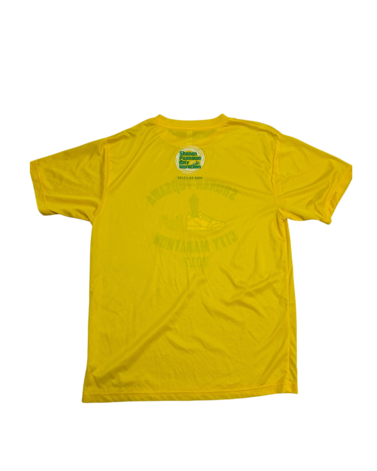 2017 Shonan Fujisawa City Marathon Yellow Tee Back View with Event Stamp