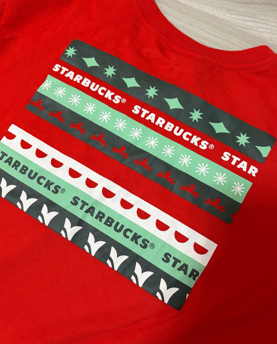 Leox Hub Starbucks Japan 2021 Holiday staff t-shirt featuring festive graphic design