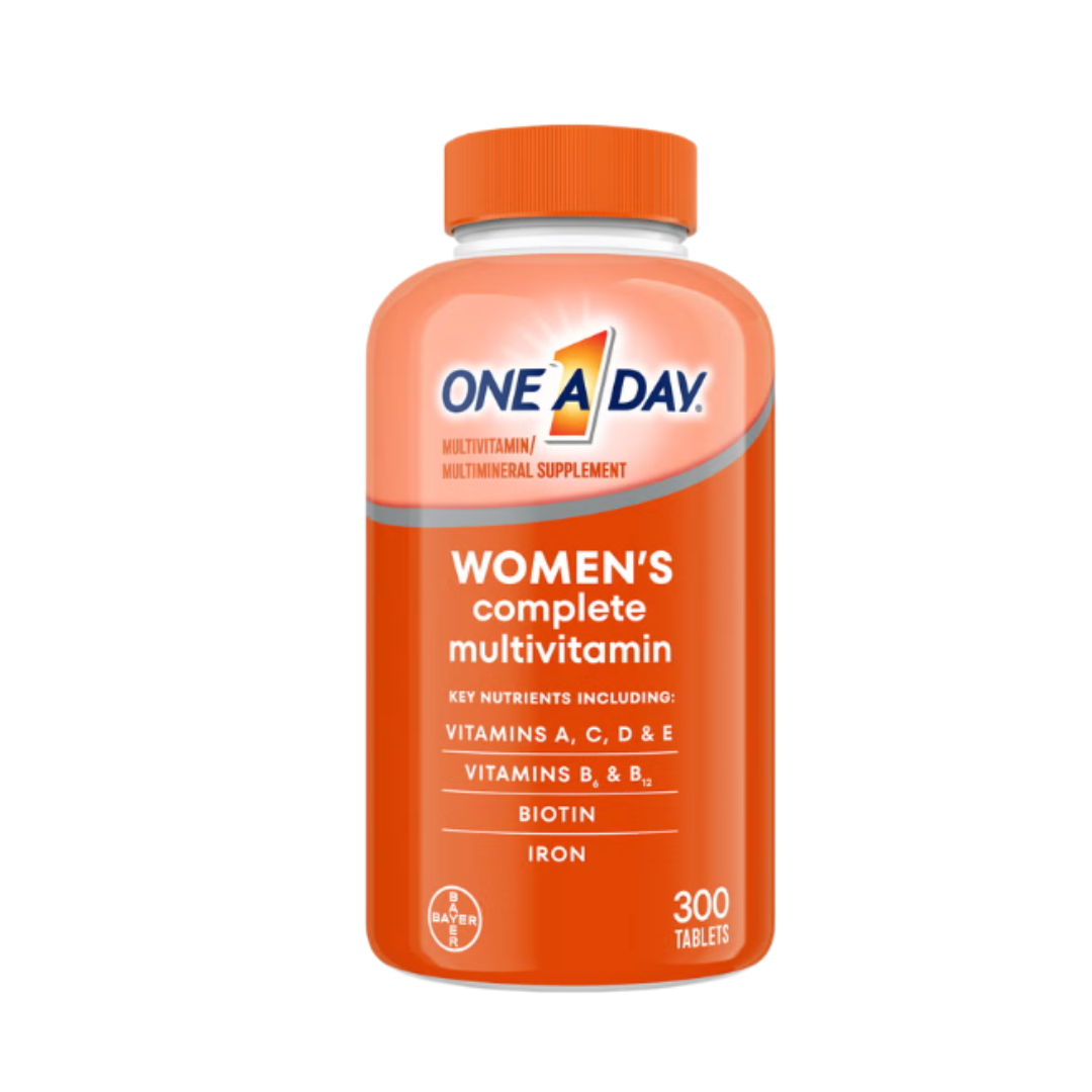 One A Day Women's Complete Multivitamin supplement bottle front view featuring 300 tablets and key nutrients for women.