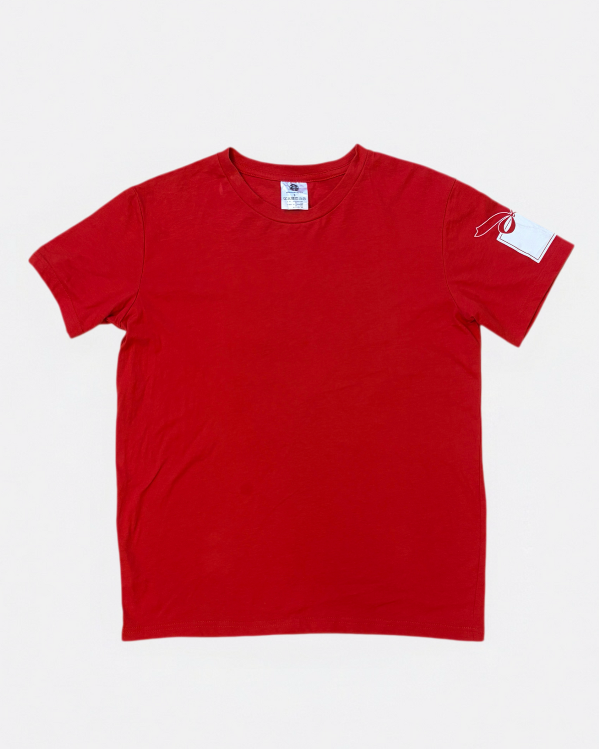 Red Starbucks Invite Joy holiday t-shirt featuring graphic print of festive coffee cups and white Starbucks logo, back view