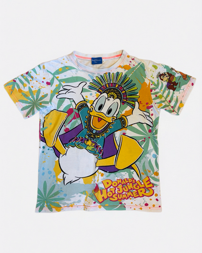 Tokyo DisneySea Donald's Hot Jungle Summer all-over print t-shirt in white with Donald Duck graphic, front view